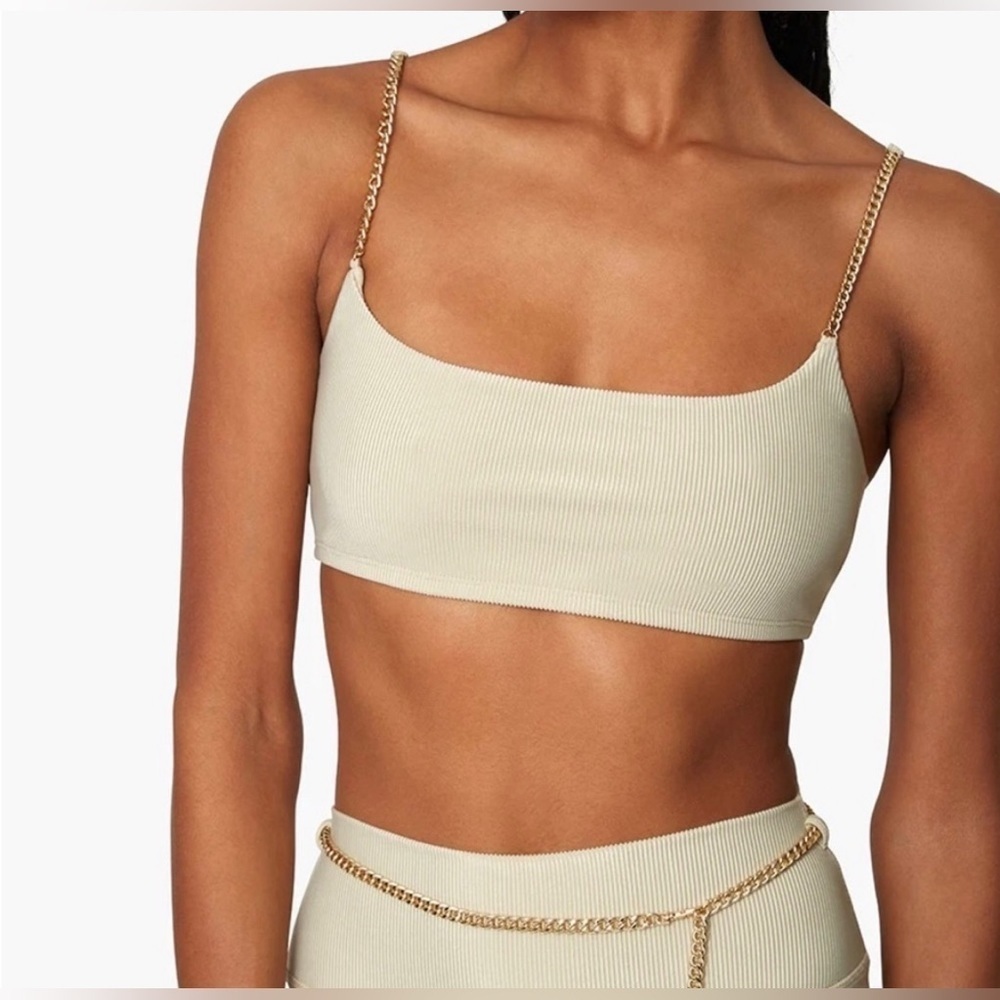 WeWoreWhat x Revolve Chain Cami bra top Gold Hardware Ribbed Khaki Size Medium